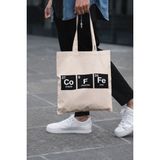 Coffee Periyodik Tablo Baskılı Omuz Çantası %100 Pamuklu Tote Bag Ham Bez Çanta - Bej