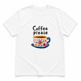 Coffee Please Çiçekli Kahve Kupası Baskılı Beyaz Unisex Tişört