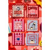 Coffee Time 6’lı Kare Bardak Altlığı Seti, 9 cm MDF, 3 mm, UV Dijital Baskı