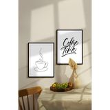 Coffee Time Çerçevesiz Çerçeve Görünümlü 2 Parça Mdf Duvar Tablo Seti Mutfak Temalı Tablo Set - 30 x 40 - Çok Renkli
