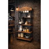 Coffee Time Çok Amaçlı Dolap & Kahve Köşesi – Retro Tasarım, Parlak Beyaz & Safir Meşe, MDF Gövde, Demonte Kurulum, Kahve Makinesi ve Bardak Düzenleyici (Ceviz)