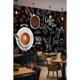 Coffee Time Temalı Modern Tek Parça Tekstil Duvar Kağıdı - Kafe ve Mutfak, 200 x 100