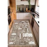 Coffee Yazılı Baskılı Kaymaz Yıkanabilir Mutfak Halısı Yolluk 80 X 400 Cm Vizon
