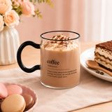 Coffee Yazılı Cam Kupa, Siyah Kulplu Şeffaf Kahve Bardağı, Çay Latte ve Sıcak Soğuk İçecekler İçin Modern Cam Bardak