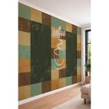 Coffee Yazılı Geometrik Desenli Tekstil Duvar Kağıdı - Kafe ve Ofis Dekoru, 500 x 280