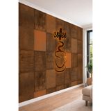 Coffee Yazılı Işık Efektli Geometrik Desenli Tekstil Duvar Kağıdı Kafe ve Ofis Dekoru, 400 x 280