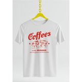 Coffees Baskılı Oversıze Retro Vintage Bisiklet Yaka Pamuklu Kadın ve Erkek Tshırt - Beyaz - XL