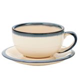 Coffeezone Vintage Tasarım 340 ml Seramik Latte Sanat Cappuccino Barista Fincan Tabağı (Bej)