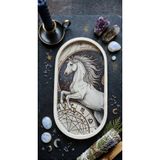 Cogo Seramik Beyaz At / Mitolojik & Astroloji Temalı Oval Dekoratif Tepsi – Taş Tozu Döküm Takı / Anahtarlık Tepsisi (18x9.5 cm)Cogo Ceramic