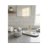 Cogo Seramik Cogo Ceramic Mermer Desenli Banyo ve Makyaj Masası Düzenleyici Set – Oval Sunum Tepsisi (22x11 cm) & İkili Pamukluk / Kulak Çubuğu Kutusu (9x5.5 cm)