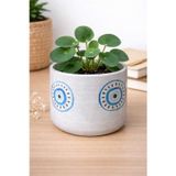 Cogo Seramik El Yapımı Seramik Nazar Boncuğu Desenli Modern Saksı - 8x8 cm (Bitkisiz) Cogo Ceramic