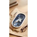Cogo Seramik Taş Tozu Döküm Ala Geyik Desenli Dekoratif Oval Tepsi 18x9.5 cm Takı Anahtarlık Sunumluk