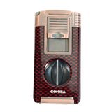 Cohiba Çift Torch Pürmüz Dahili Kesici Delicili Kırmızı Karbon Desenli Bronz Metal Puro Çakmağı