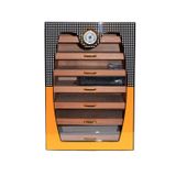 Cohiba Sarı-Gri Nokta Desenli 7 Çekmeceli Sedir Humidor Puro Kutusu - TR8793