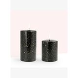 Coho Lumina Yaldızlı Siyah Silindir Mum - 10 & 15 cm - 2 li Set