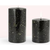 Coho Lumina Yaldızlı Siyah Silindir Mum - 10&15 cm - 2 Li Set - 2 Adet