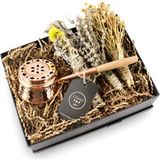 Coho Objet Coho Box Artisan Dövme Parlak Bakır Tütsü Çanağı Üzerlik Adaçayı Lavanta Hediye Seti - Standart