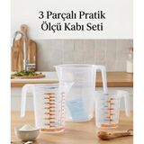 Çok Amaçlı 3lü Dereceli Ölçü Kabı Seti 500ml -1000ml-2000ml Un, Şeker Sıvı ve Katı Ölçekli Hazne Ergonomik Maşrapa