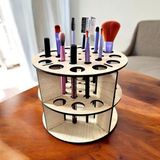 Çok Amaçlı Ahşap Fırça ve Kalem Organizer, Dekoratif Stand (14X11 Cm) - Amber