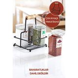 Çok Amaçlı Ahşap Kulplu Metal Stand Düzenleyici Organizer -Baharatlık- Sosluk-Makyaj Düzenleyici