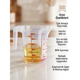 Çok Amaçlı Dereceli Ölçü Kabı 500 ml - Un, Şeker Sıvı ve Katı Ölçekli Hazne Ergonomik Maşrapa