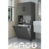 Çok Amaçlı Dolap Banyo Dolabı Kirli Çamaşır Sepeti Dolabı Damla Antrasit