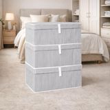 Çok Amaçlı Düzenleyici Kapaklı Sandık Tipi Kutu Hurç Organizer 3 Lü Set (Gri, Mega 60 x 40 x 30)