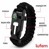 Çok Amaçlı Hayatta Kalma Bilekliği Survival Pusulalı Kamp Düdük Outdoor Aksesuar Kit Askeri