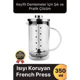 Çok Amaçlı Isıyı Koruyan Süzgeçli Bitki Çayı Filtre Kahve Demlik Ölçü Kabı Cam French Press 350 ml - diğer - Şeffaf
