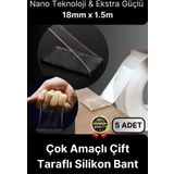 Çok Amaçlı İzolasyon Hava Su Sızdırmaz Çift Taraflı Silikon Şeffaf Nano Bant 18mm x 1.5m - 5 Adet