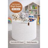 Çok Amaçlı Örgü Düzenleyici Sepet, Oyuncak Sepeti, Kirli Sepeti Bohem Dekorasyon Organizer Büyükboy - 40x40 - Altın - Siyah