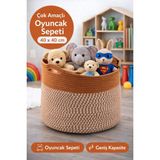 Çok Amaçlı Örgü Düzenleyici Sepet, Oyuncak Sepeti, Kirli Sepeti Bohem Dekorasyon Organizer Büyükboy - 40x40 - Altın