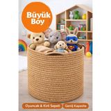 Çok Amaçlı Örgü Düzenleyici Sepet, Oyuncak Sepeti, Kirli Sepeti Bohem Dekorasyon Organizer Büyükboy - 40x40 - Hasır Rengi