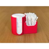 Çok Amaçlı Pamuk ve Kulak Çubuğu Düzenleyici, Kırmızı-Beyaz PLA Plastik, 11.6x8x6.7 cm, Mat Yüzey, 2 Bölmeli Modern Tasarım, Banyo ve Makyaj Masası İçin