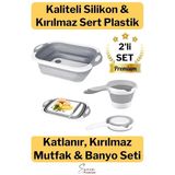 Çok Amaçlı Premium Katlanır Kesme Tahtası Tıpalı Yıkama Leğeni Badya ve Koçero Su Maşrapası 2li Set