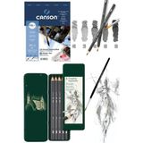 Çok Amaçlı Sanatsal Blok Mix Media Pad 200GR A5 20 Yaprak Aquarell Çizim Kalemi 5'li Metal Kutu Set