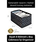 Çok Amaçlı Siyah 8 Gözlü Çekmece Dolap Içi Düzenleyici Organizer Büyük Large Boy Tshirt El Havlusu