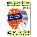 Çok Amaçlı Tamir Bandı 5 Adet Su Geçirmez Sızdırmaz Isıya Dayanıklı Sakız İzole Gri Tamir Bant 48Mm 1.5 Metre