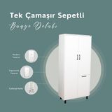 Çok Amaçlı & Tek Çamaşır Sepetli Banyo Dolabı - Beyaz