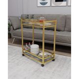 Çok Amaçlı Tekerlekli Sunum Servis Arabası Yan Sehpa Cam Raflı Gold Metal Iskeletli Servant - Çok Renkli - 1