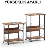 Çok Amaçlı Yükseklik Ayarlı Frenli Tekerlekli 3 Katlı Mutfak Fırınlık Kahve Masası Yazıcı Sehpası Servis Standı