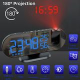 Çok Foksiyonlu Led Projeksiyonlu Dijital Alarm Saati Sıcaklık Nem Göstergeli Usb Şarj 180 Dönen Siyah
