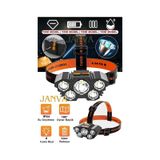 Çok Fonksiyonlu 5 Led Şarjlı Ultra Güçlü Kafa Lambası Feneri Ipx5 Su Geçirmez Litym Lion Batarya X5 Diğer