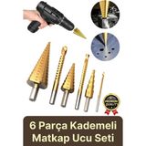 Çok Fonksiyonlu Çift Yiv Sistemli Kademeli Çatlatmadan Kesim Matkap Ucu Sac Delme 6 Parça Panç Seti - diğer - Altın