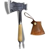 Çok Fonksiyonlu Kamp Baltası 27 cm - Yekpare Dövme Çelik Ahşap Saplı Deri Kılıflı Outdoor B - Çok Renkli