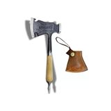 Çok Fonksiyonlu Kamp Baltası 27 cm - Yekpare Dövme Çelik Ahşap Saplı Deri Kılıflı Outdoor Balta