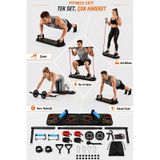 Çok Fonksiyonlu Katlanabilir Şınav Tahtası Egzersiz Seti - Direnç Bandı, Karın Tekerleği Ab Wheel, Pilates Barı, El Yayı