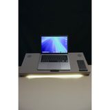 Çok Fonksiyonlu Laptop & Monitör Standı – Kablosuz Şarj, USB 3.0, Fan, Hoparlör, Gün Işığı,