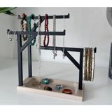 Çok Fonksiyonlu Takı ve Küpe Organizer, Düzenleyici ve Stand - Ahşap - Bej - Siyah