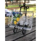 Çok Renkli Limon ve Dantel Desenli Pleksi Tepsi 25X17CM - Açık Beyaz - Gri - Seçenek 1